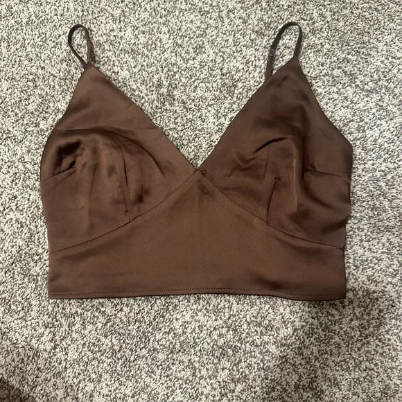 Abercrombie Brown Satin Crop Top - Picture 3 of 5